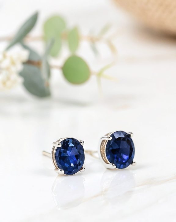 Deep Ocean Blue Sapphire Stud Earrings